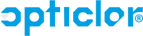 Blue opticolor logo with geometrically styled letters and a registered trademark symbol. The design features angular shapes integrated into the font.