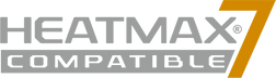Logo displaying the text HEATMAX 7 COMPATIBLE in gray and orange. The number 7 is styled in bold orange, slanted to the right.
