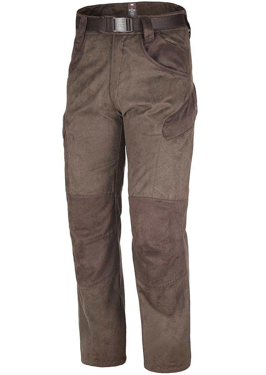 The Hillman XPR Silent Hunting Pants in Ranger Green feature reinforced knees and thighs, built-in belt, zippered fly, multiple pockets, and water-repellent fabric for quiet outdoor movement. Shown on a white background.